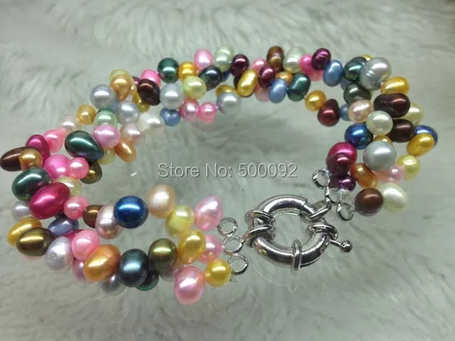 

wholesale 7" 3strds real multicolor Pearl bracelet