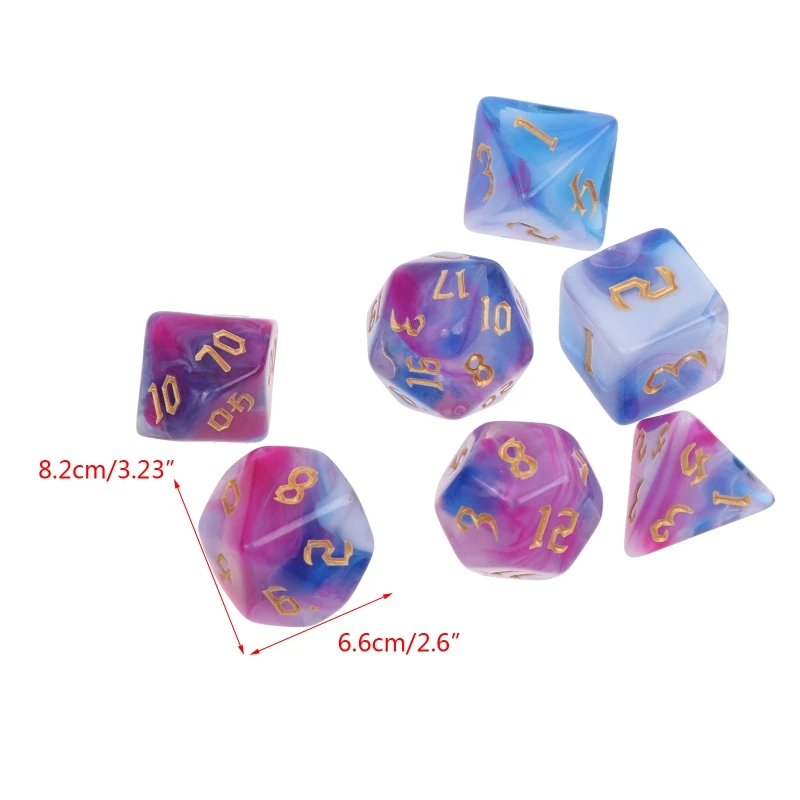 

7 Pieces Polyhedral Game Dice Acrylic Multi-colored Pattern Lucky Dice Tabletop Game Dice for Role Playing Game