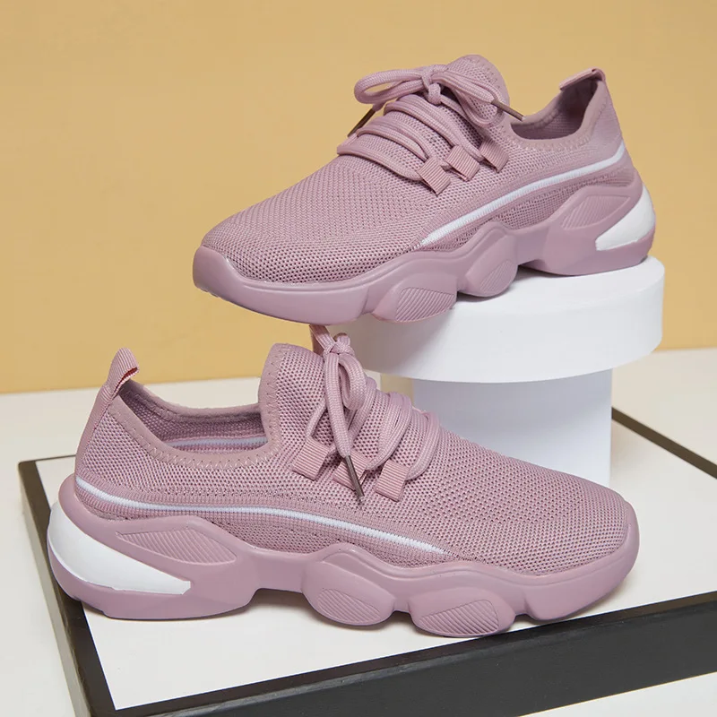 New Fashion Sneakers Women Stretch Fabric Breathable Tenis De Mujer Casual Lace-up Women's Vulcanize Shoes Platform Sneakers