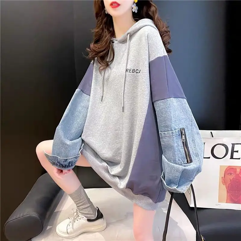 

Women Patchwork Sweatshirts Autumn Winter Long Sleeve Drawstring Hoodies Jacket Female Hooded Sweatshirt Sport Outwear A501