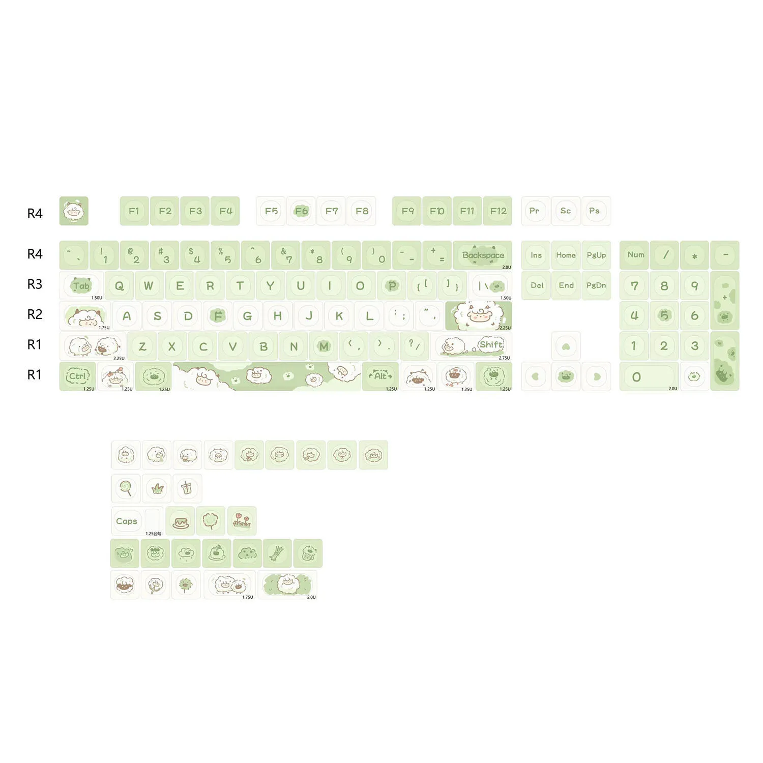 ZUOYA Pupu овечьи колпачки для клавиш из ПБТ 132 клавиши набор OEM-профілов