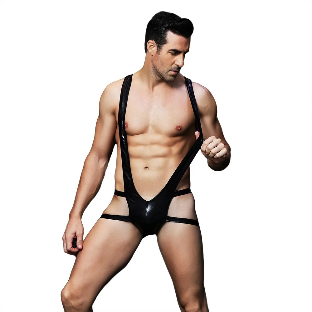 

Men's Erotic One-piece Underwear Sexy V-shaped Strap Open File Leather Bondage Thong Gay Fetish Sissy Slave BDSM Body Suits