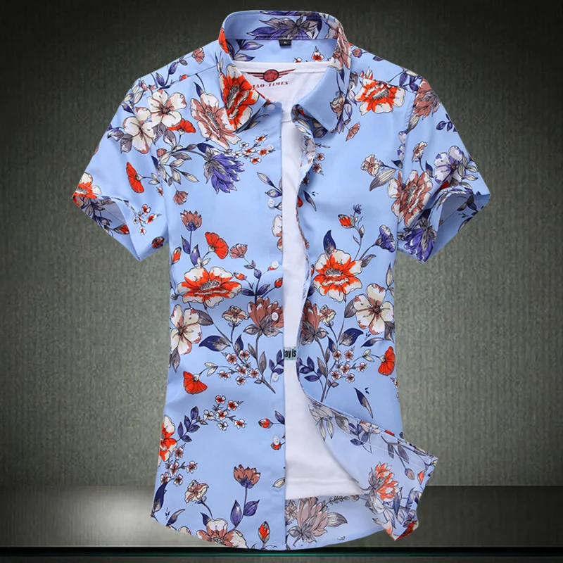 

Fashion Korea Design Hawaii Beach Short Sleeve Black White Casual Shirts Men's Print Blouse 2022 Summer Clothes OverSize 7XL 6XL