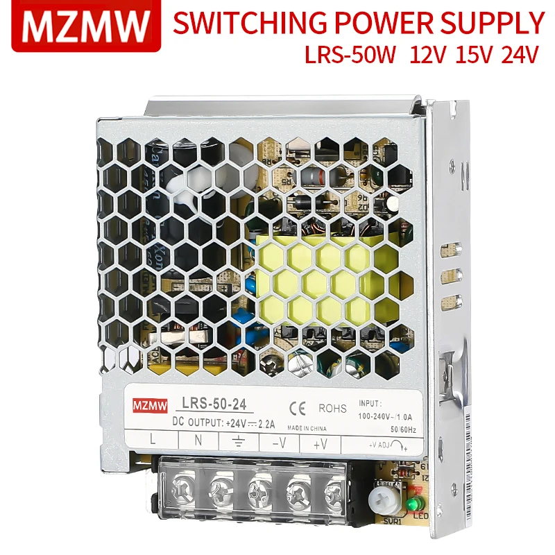 

Импульсный источник питания MZMW LRS50, 110, 220 В постоянного тока, 5 В, 12 В, 15 В, 24 В, 36 В, 48 В, 50 Вт, одинарная Выходная стандартная фотография