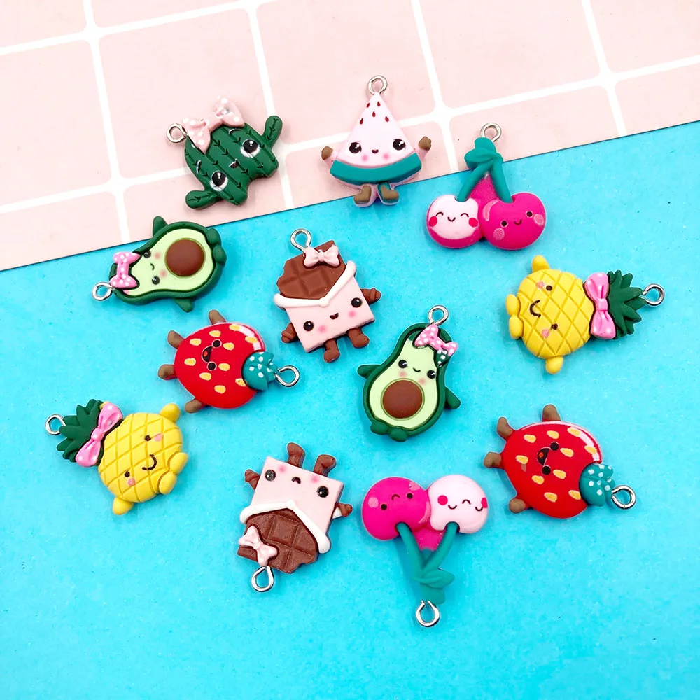 

30Pcs Flatback Simulation Cartoon Fruits Resin Charms Earrings Keychain Necklace Pendant Jewlery Findings Kawaii Cabochons