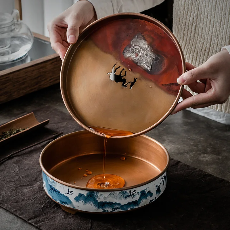

Бамбуковый поднос для хранения воды, медный штатив, посуда для чайной церемонии, поднос для сервировки, поднос для чайного столика, поднос для китайского чайного столика