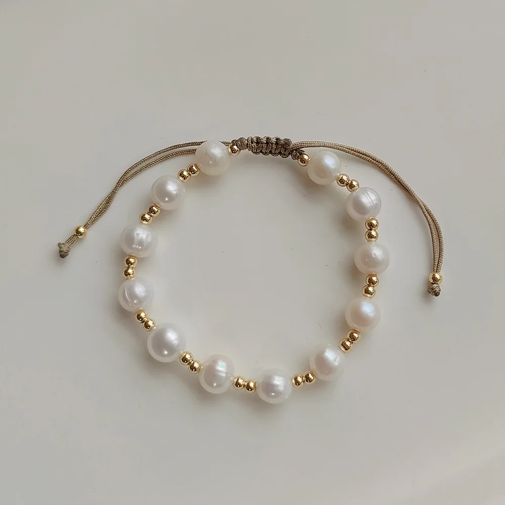 Natural Freshwater Pearl Bracelets Gold Color Copper Beaded Bracelet for Women Gift Adjustable Rope Pulseras Jewelry Supplier
