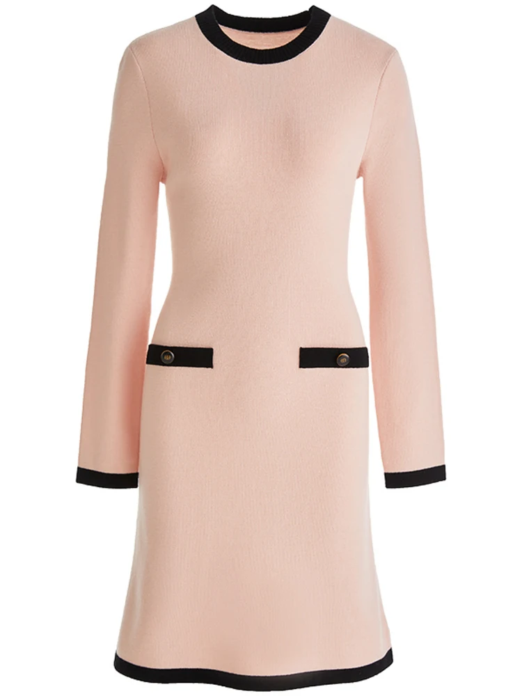 Obeg Oubiqian Изящное флисовое трикотажное платье Весна и осень Приталенные розовые