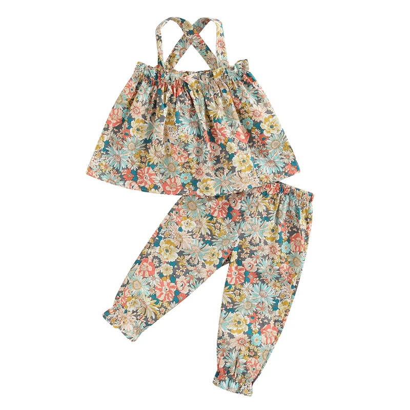 

Toddler Baby's Clothes Girls Summer Outfit Sets Sleeveless Backless Camisole Elastic Band Floral Pants Children's Clothing Set