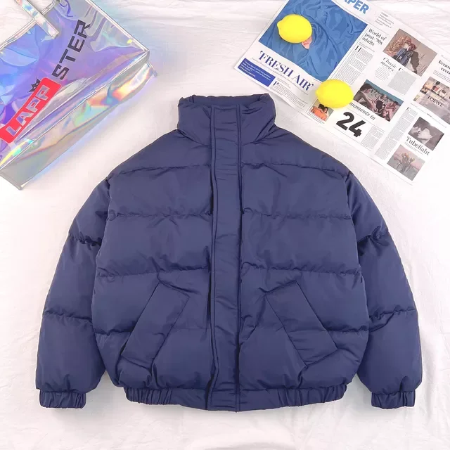 Male Thick Puffer Jackets Men Harajuku Big Pockets Winter Bubble Coat 2022 Mens Korean Fashions Black Parkas