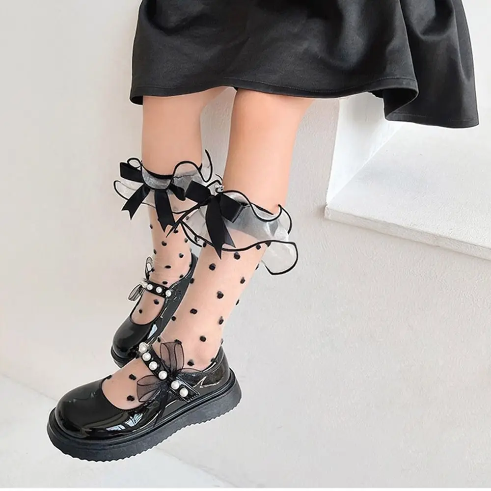 

Korean Style Children Girl Lace Jacquard Mesh Stockings Kids Knee High Socks Princess Bow Calf Socks Summer Hollow Out Stockings