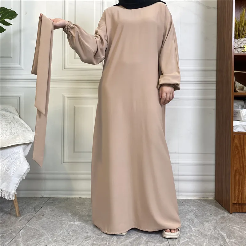 New Elastic Cuffs Solid Color with Pocket Lining Joker Casual Elegant Dress Muslim Dresses Abayas for Women  جلابيه نسائية