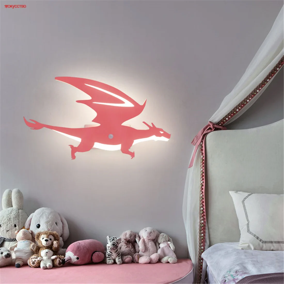 

Children Cartoon Dinosaur Led Wall Lamp Kids Bedroom Study Kindergarten Corridor Blue Red Sconce Home Deco Night Lights Fixtures