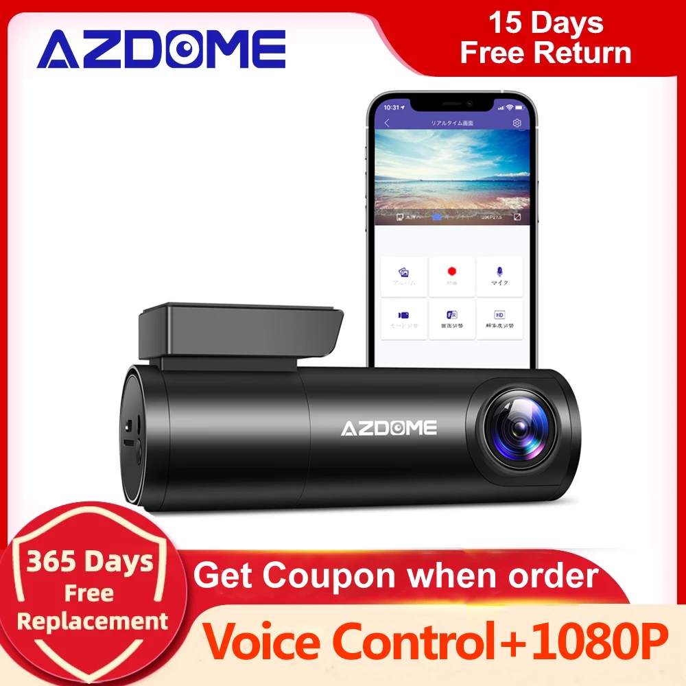 AZDOME Автомобильный видеорегистратор с голосовым управлением 1080P WiFi Dashcams Скрытая