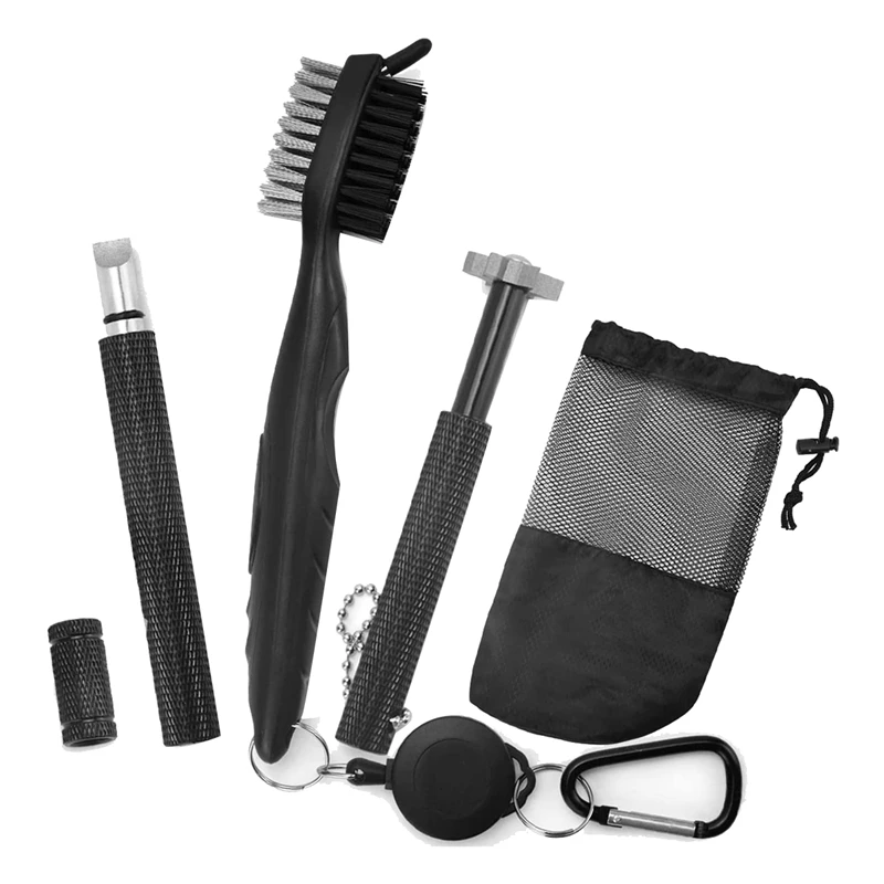 

NEW-Golf Club Cleaner Kit, Retractable Golf Brush And 2 Golf Club Groove Sharpener For U & V-Grooves, Golf Club Cleaning Kit