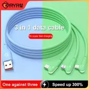 

RYRA 66W Super Fast Charge Mobile Phone Data Cable Three-in-One Elbow 6A Full Model Car Charging Line One To Three Cables