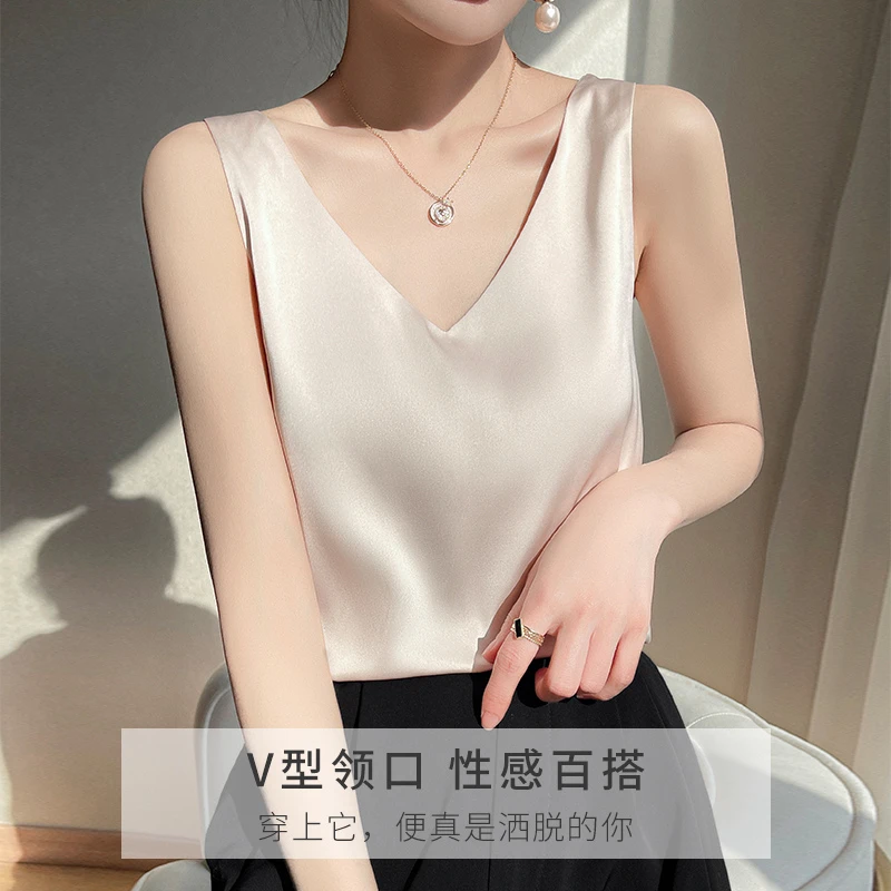 

Женская атласная блузка без рукавов, с V-образным вырезом