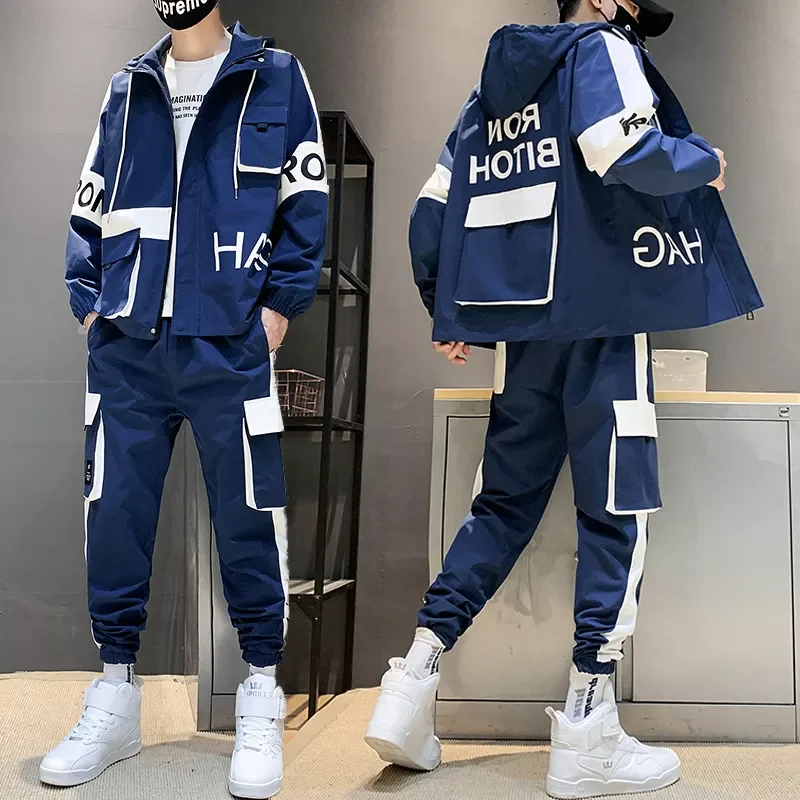 2023NEW Suit Male Set Track Suits Sweatsuit Man Tracksuit Mens Set Pant Zipper Pockets Outwear 2PC Jacket+Pants Sets Men Clothes