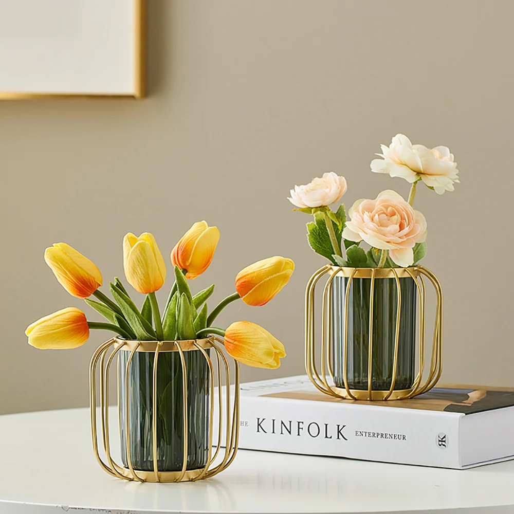 

European Style Light Luxury Metal Vase Dried Flower Decorative Vase Living Room Decoration Accessories Plant Pot Home Docer Gift