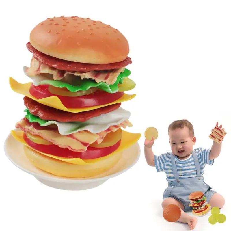 

Montessori Stacking Toys Stacking Burger With Rich Simulated Ingredients Cute Hamburger Toys With Diversified Gameplay For Food