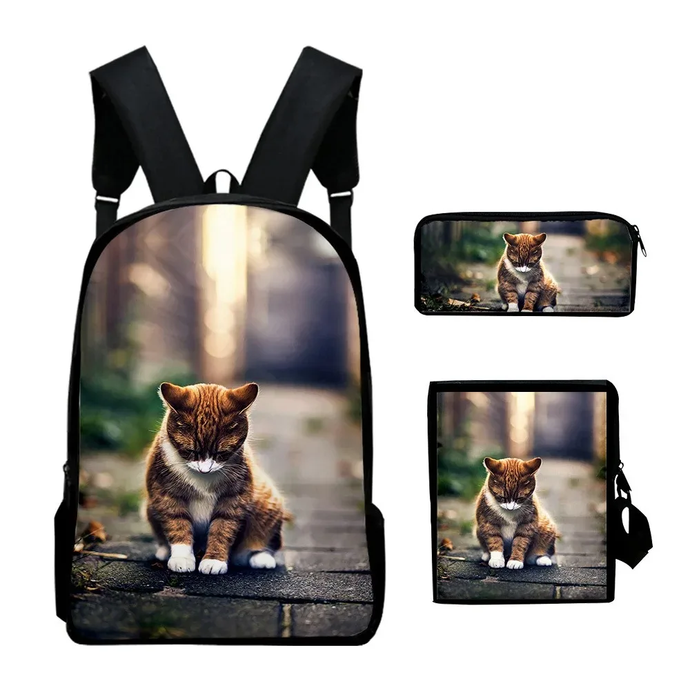 Школьные сумки с 3D принтом кошек Harajuku Aluno Mochila Laptop Bolsa de ombrada Estojo Laser Popular 3 шт.