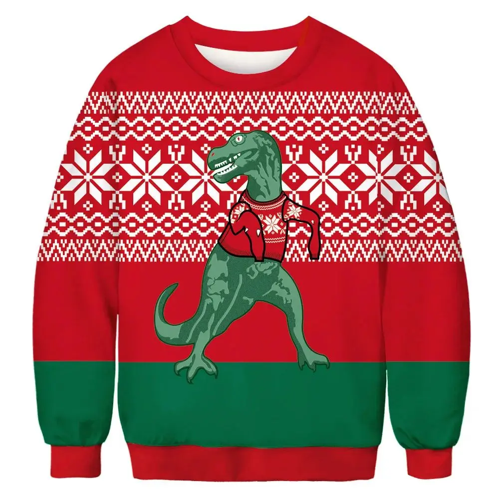 

Ugly dinosaur 3D printed Christmas sweater men's and women's tops hooded Christmas pullover autumn Christmas sweater