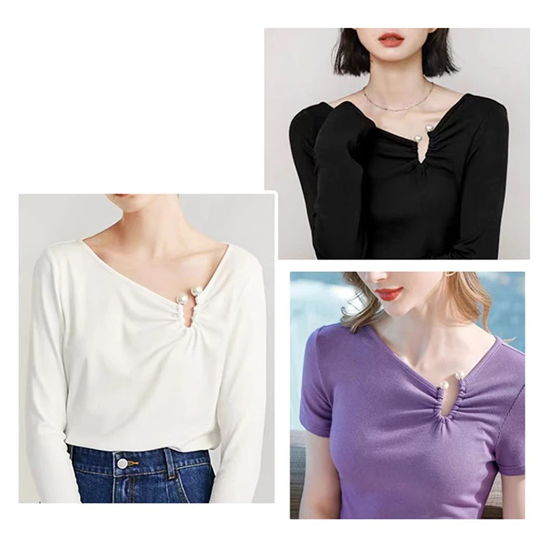 Elegant U-shaped Double Head Brooch Women Shawl Jeans Waistline Fixing Buttons Screw On Pearls Buckle Clothing Decor Accessories