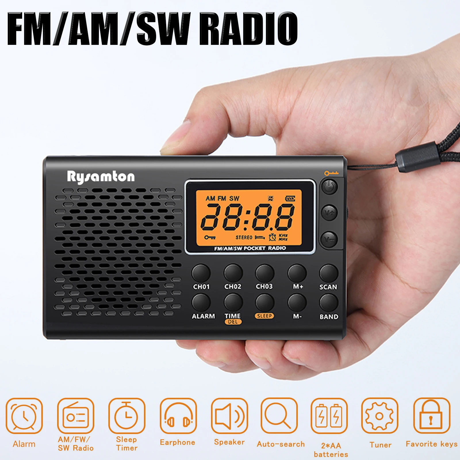 Portable Mini Full Band Radio Pocket FM/AM/SW Receiver Telescopic Antenna Radio with LCD Display/Alarm Clock/Headphone for Elder