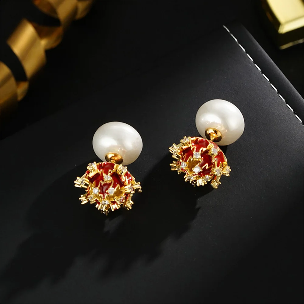 Серьги-подвески duobeiduo из меди с жемчугом и цветком