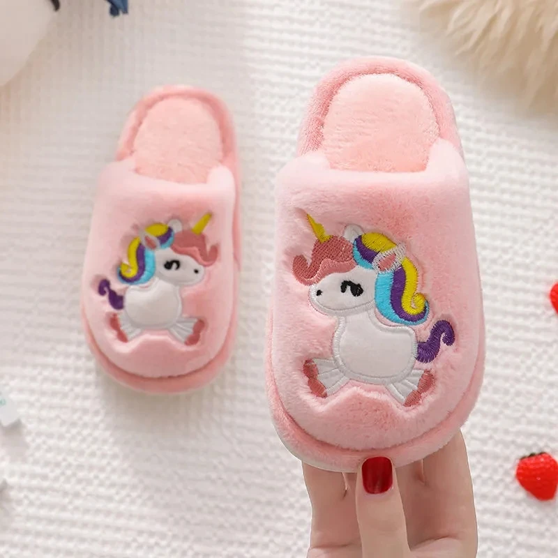 

Winter Kids Home Shoes Lovely Unicorn Cartoon Cotton Slippers Anti-slip Soft Comfortable Indoor Floor Shoes for Childrens