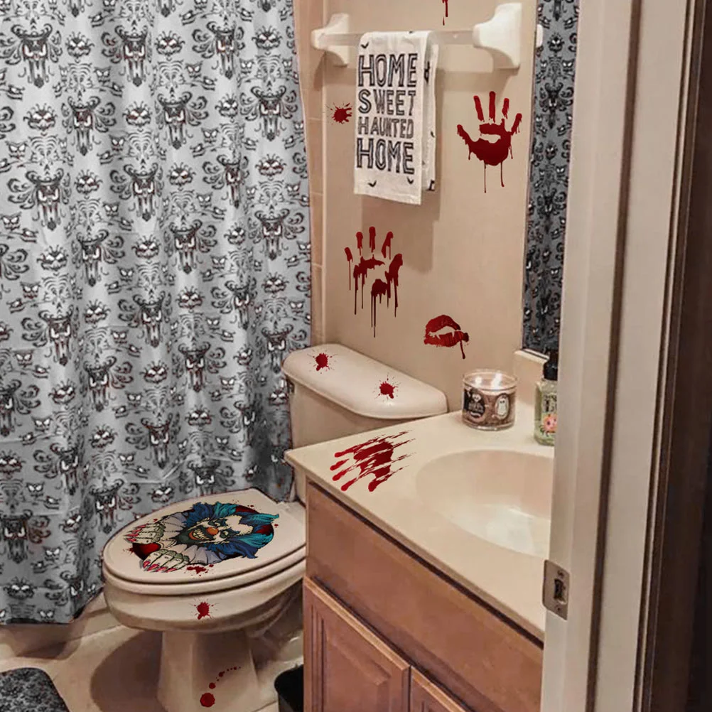 

Toiletstickerdecal Handprint Bathroom Hand 3D Decals Dripping Topper Horror Lid Blood Stickers Wall Horrible