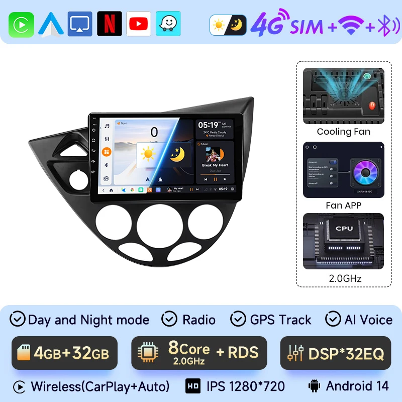 

JIUYIN Wireless CarPlay Android Auto Radio для Ford Fiesta 1995-2001 Focus MK1 1998-2004 GPS 2din авторадио