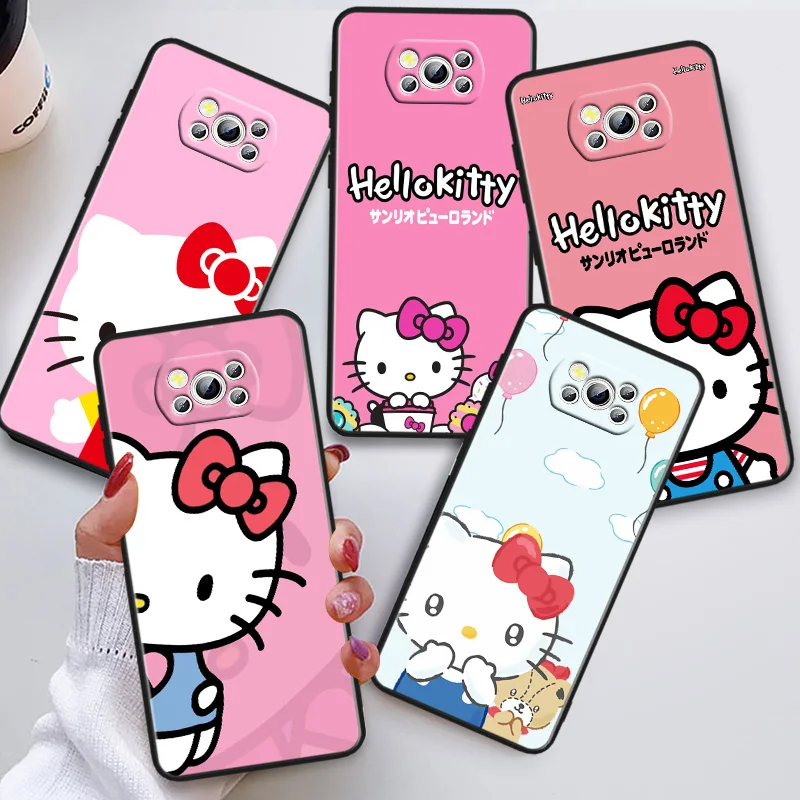 

Lovely Anime Hello Kitty Phon Case For Xiaomi POCO C50 C40 C31 C3 M5S X4 M4 M3 F4 F3 GT F2 F1 X3 NFC X2 Pro Black Cover