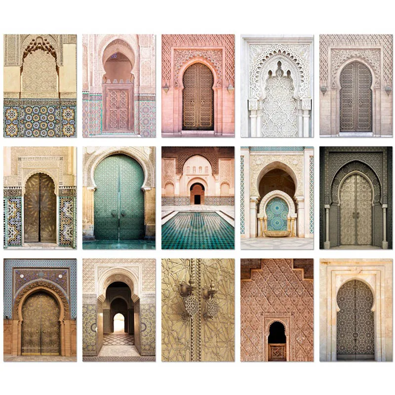 

Islamic Building Mosque Canvas Posters Morocco Door Arabic Paintings Islamic Architecture Wall Art Pictures Print for Room Decor