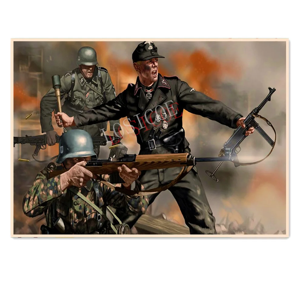 

GER Wehrmacht in battle Vintage Kraft Paper Posters WW II War Military Art Retro Home Wall Decor Poster Art Painting Pictures