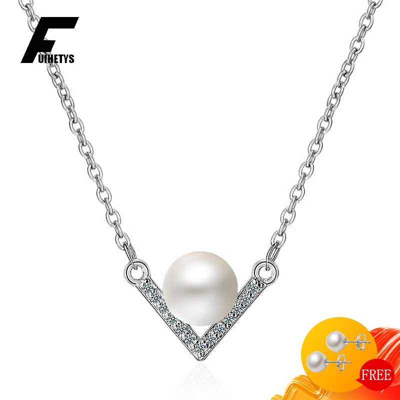 

Trendy Charm Necklace 925 Silver Jewelry Pearl Zircon Gemstones Pendant Accessories for Women Wedding Engagement Promise Party