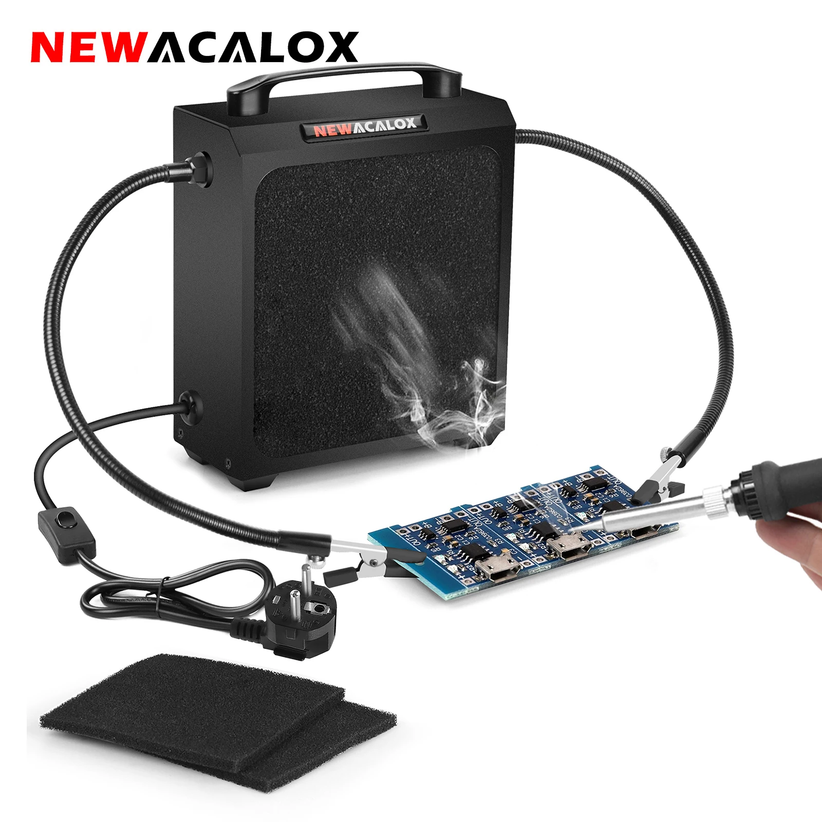 

NEWACALOX 30W Welding Fume Extractor Smoke Absorber Remover Welding Smoke Exhaust Fan with 2Pcs Flexible Soldering Third Hand