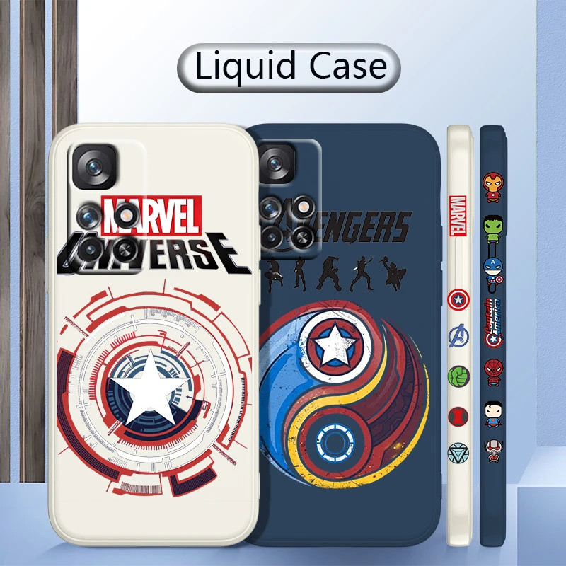 

Marvel Captain America cute For Redmi K50 K40 K30 K20 10C X 9C AT A 8A 7A Gaming Pro Plus Liquid Left Rope Silicone Phone Case