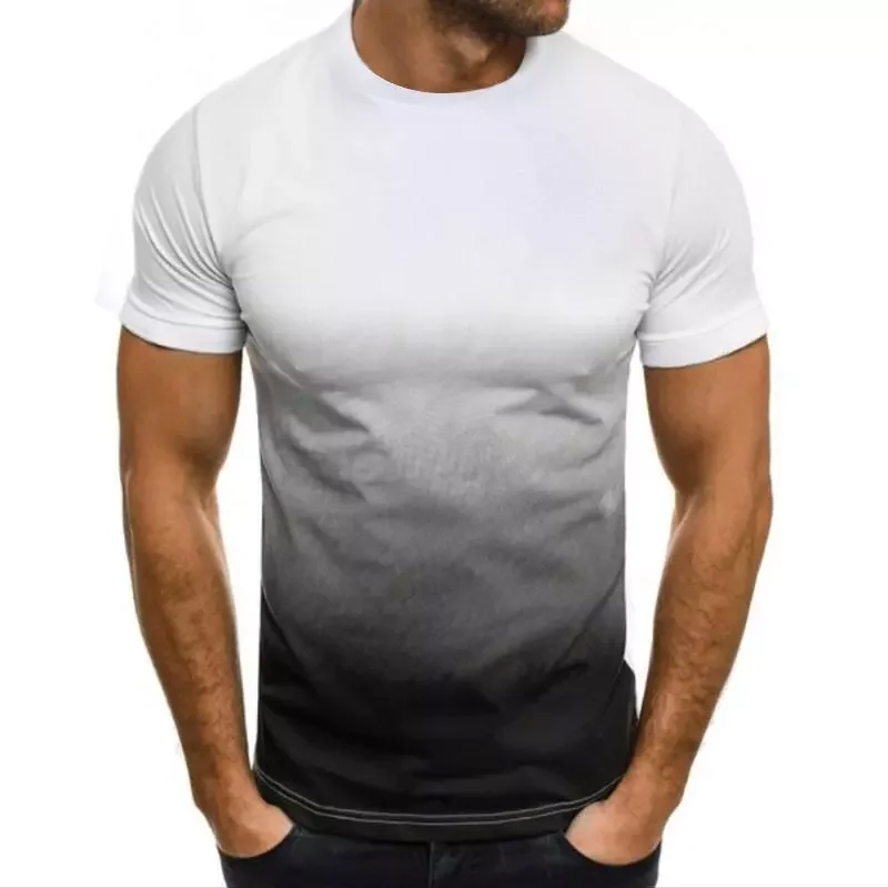 

summer new product 3d solid color gradient T-shirt with white background lacquer light Harajuku top fashion men's and women