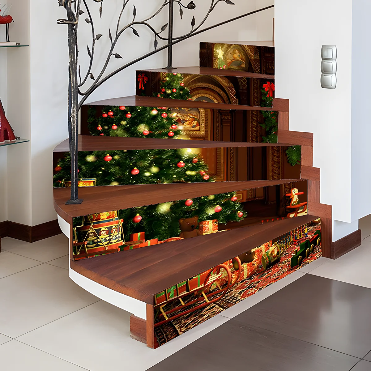 Новинка 2024 рождественские креативные наклейки на лестницы 3D стену для