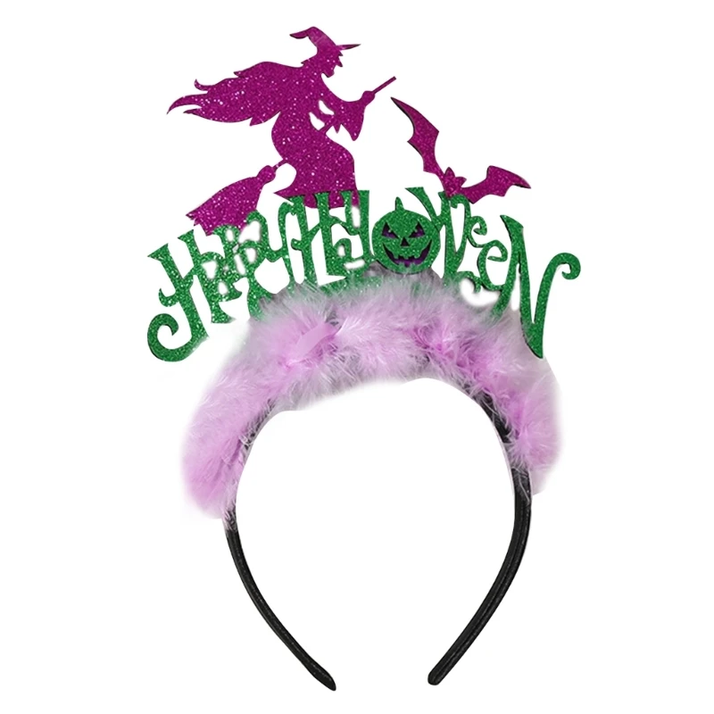 

New style Hot Girls Sequins Witch Headband with Plush Decor Halloween Wash Face Hair Hoop