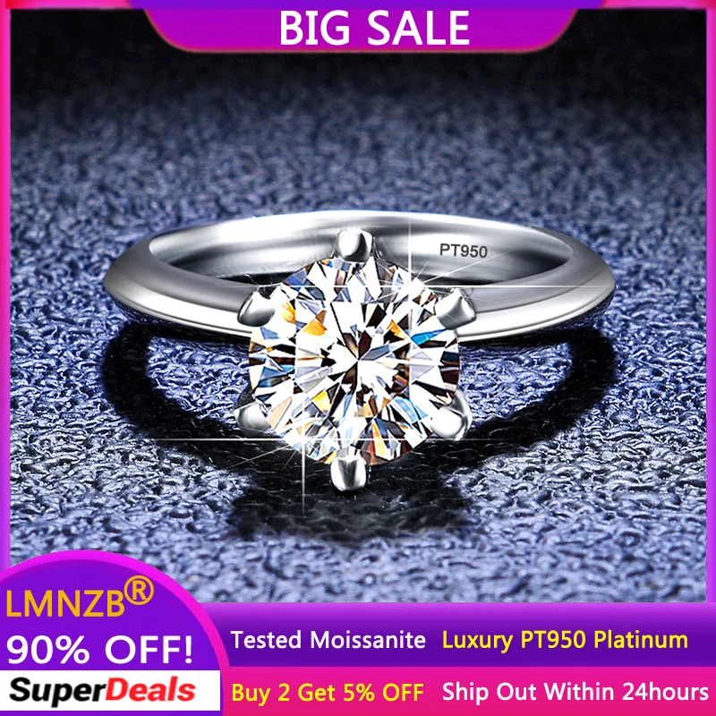

Luxury PT950 Platinum Rings Round Sparkling Diamonds 0.5CT 1CT 2CT VVS1 D Color Moissanite Rings Wedding Band Jewelry for Women