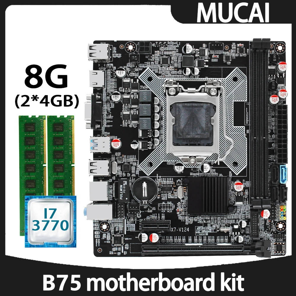 Материнская плата MUCAI B75 LGA 1155 комплект с процессором Intel core i7 3770 и DDR3 16 Гб (2*8 ГБ) 1600