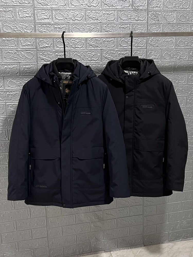 Куртка на гусином пуху мужская теплая парка средней длины со съемной подкладкой