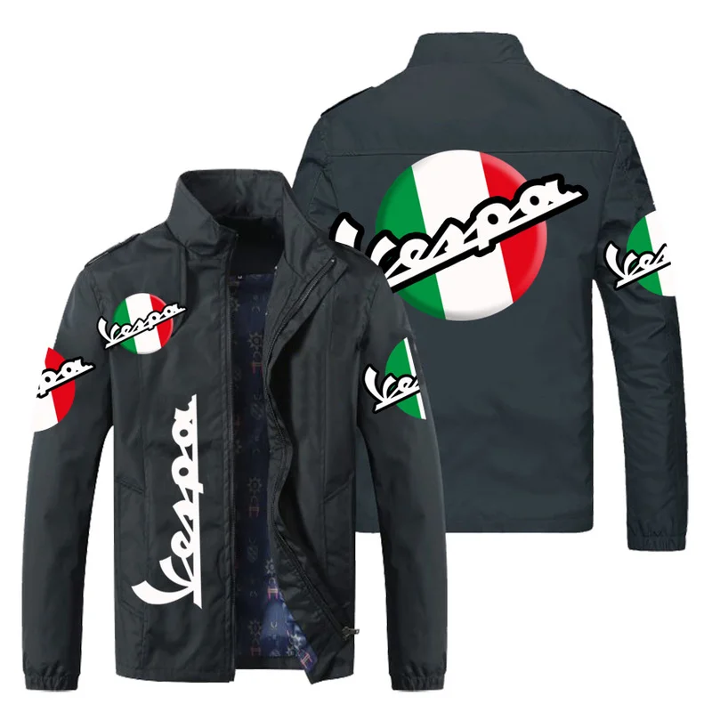 

New Men Jacket VESPA Logo Print Zipper Cardigan Jackets Fashion Slim Casual Baseball Uniform Biker Jacket Coat Tops M-5XL
