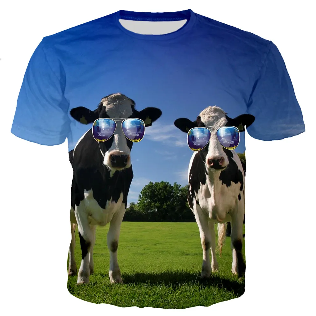 

Новинка, Забавные футболки с коровами, 3D Рисунок крупного рогатого скота, уличная одежда для женщин и мужчин, модная футболка большого разме...