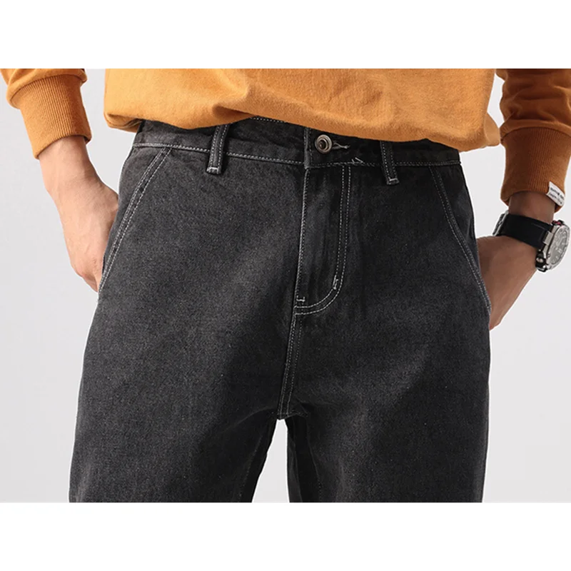 Men Clothing New Pattern American Vintage Temperament Black Jeans Recreational Straight Cylinder Loose Haren Pants Autumn Female