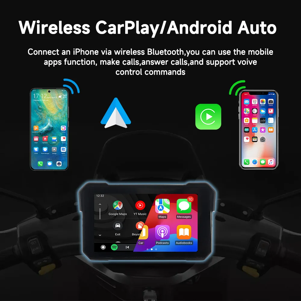Портативный мотоциклетный экран беспроводной CarPlay Android GPS-навигация