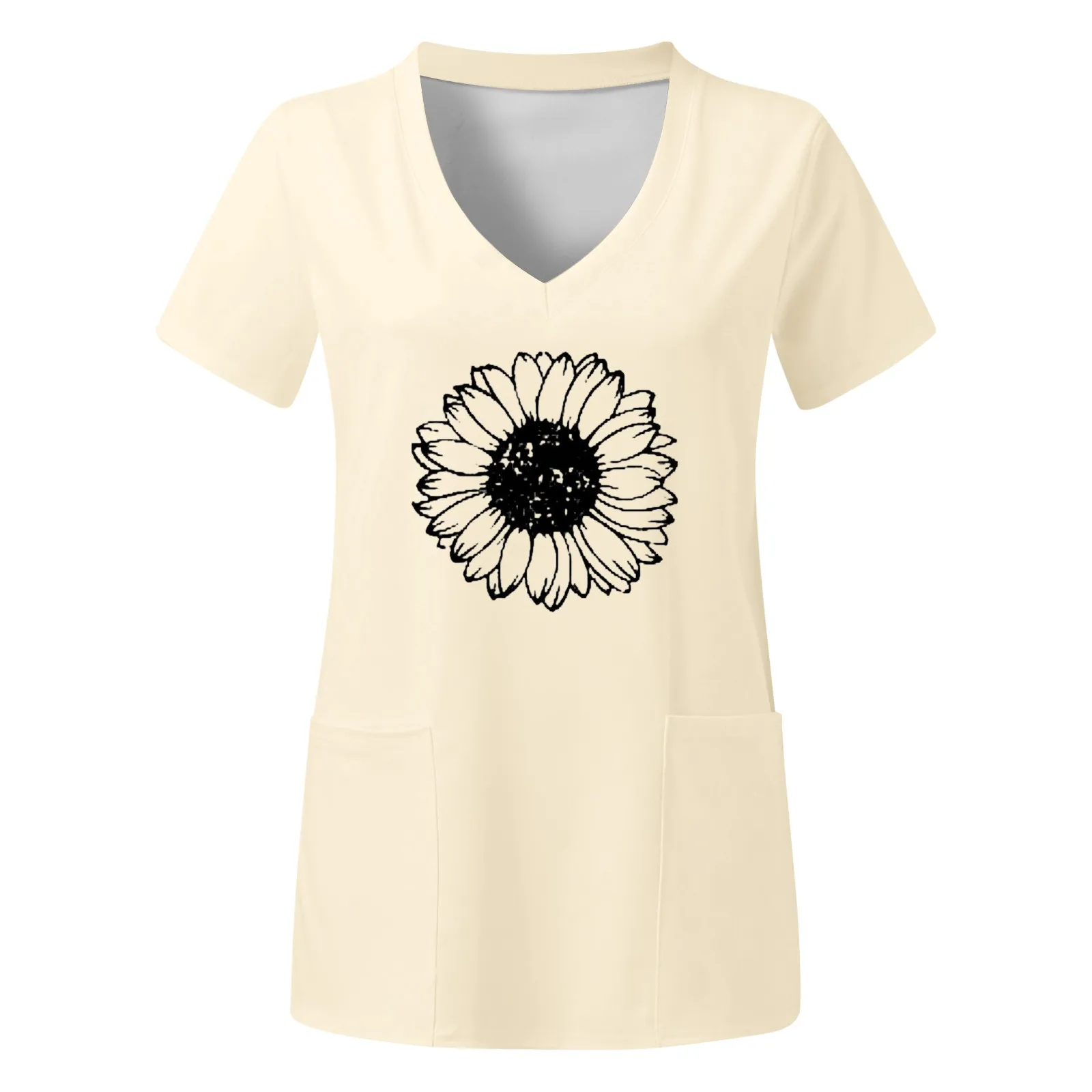 

Женская футболка с v-образным вырезом, короткими рукавами и карманами, свободная футболка с длинными рукавами и принтом