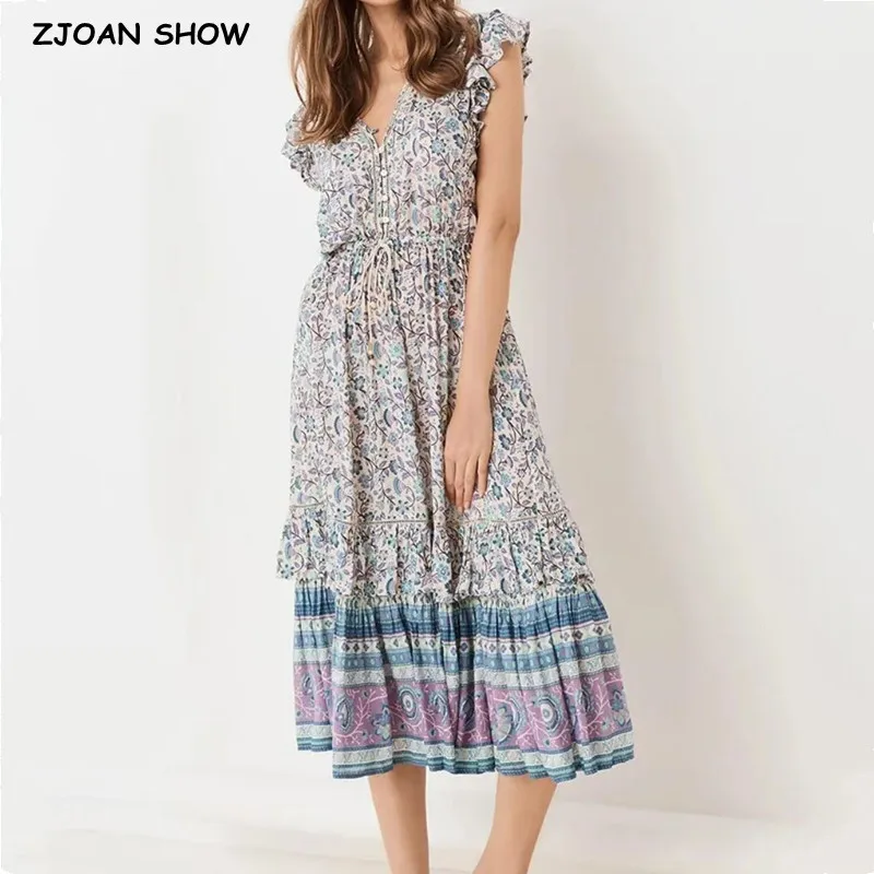 

Женское платье средней длины BOHOT, длинное пляжное платье с V-образным вырезом, цветочным принтом и бантом на резинке, с коротким рукавом